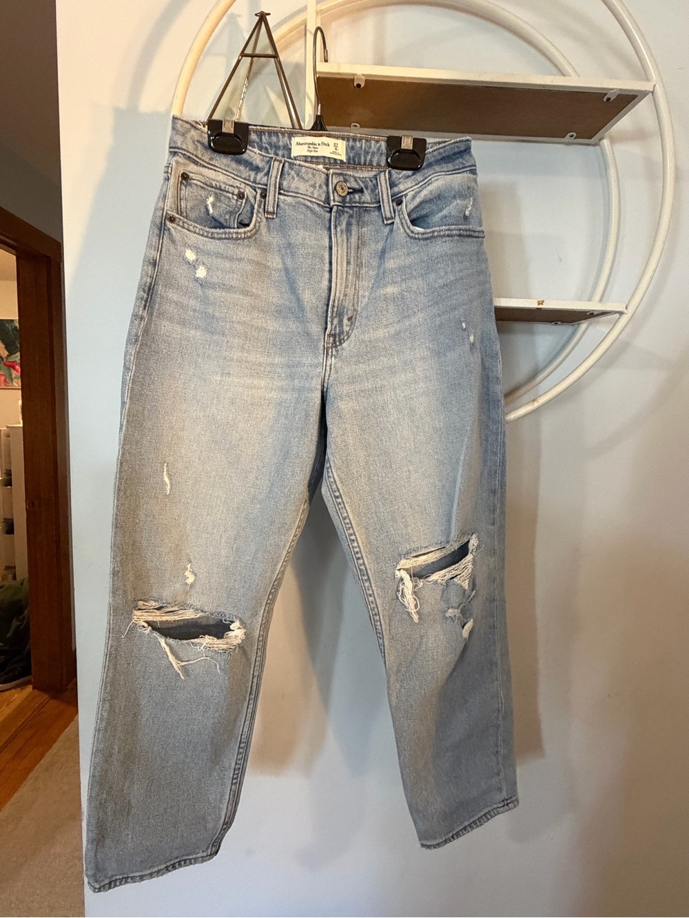 Abercrombie & Fitch Women's 27 4 Curve Love The Mom High Rise Distressed Jeans